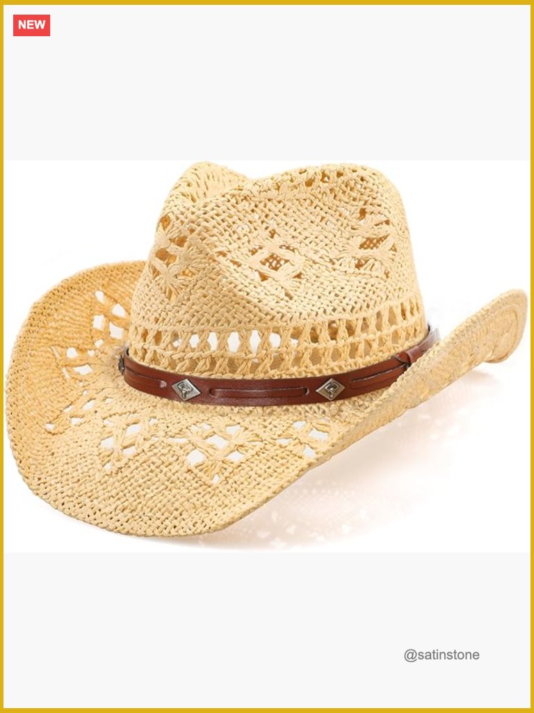 Straw Cowboy Hat With Shapeable Brim Adjustable